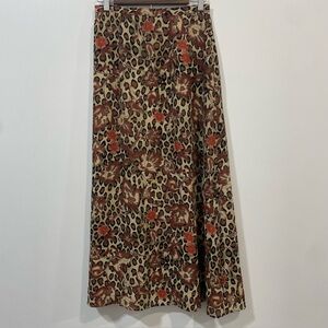 Stonebridge Vintage Brown Neutral Cheetah Academia Floral Maxi Skirt Size 8